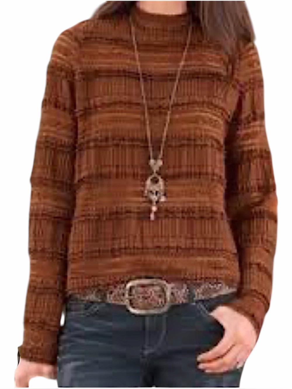 byTiMo Lace Pleated Sheer Blouse Women’s L Rust Brown Romantic Boho Peasant